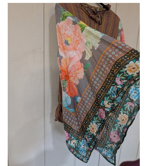 Aratta Silent Journey Boho Striped Floral Scarf Sleeve Blouse S Colorful - Picture 8 of 14